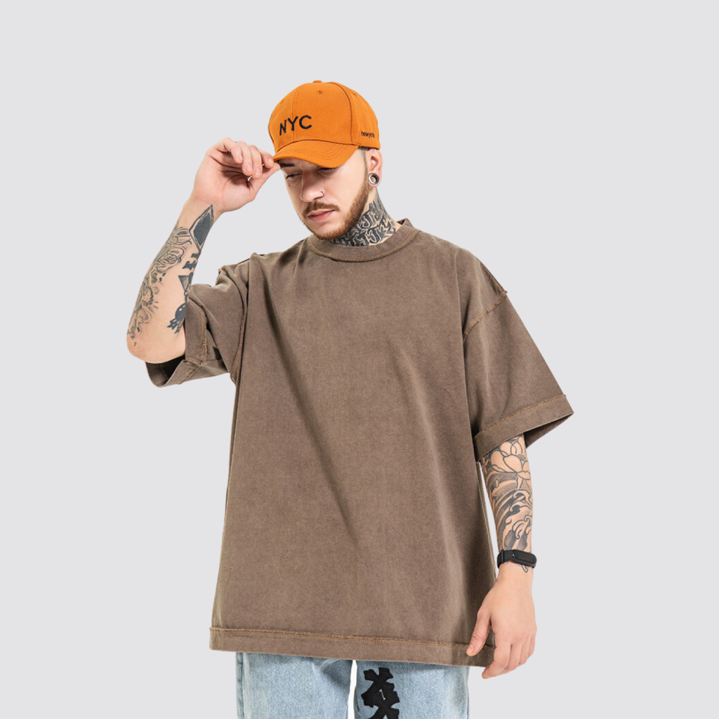 Streetwear Unisex Top Stitching Stone Wash T-Shirt - Print On Demand | HugePOD-2
