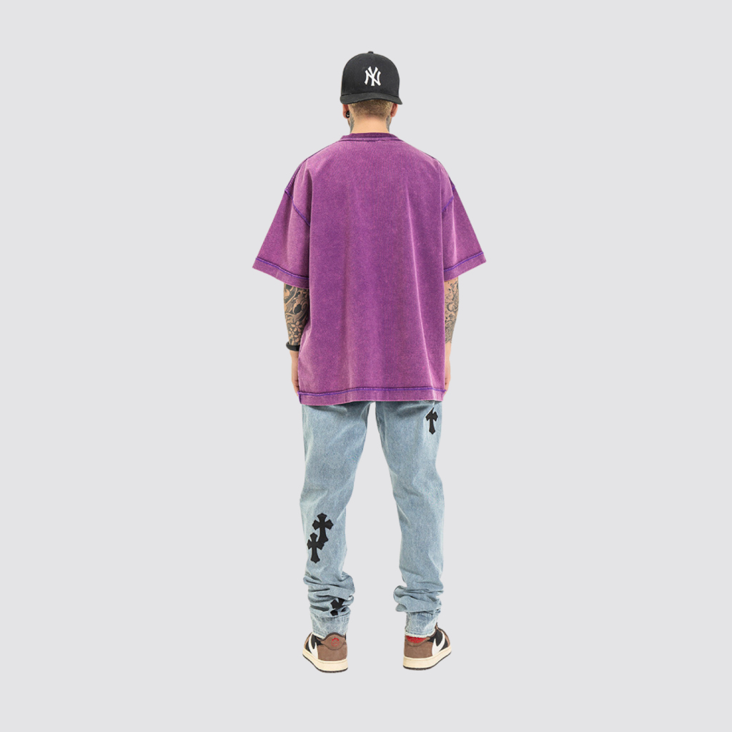 Streetwear Unisex Top Stitching Stone Wash T-Shirt - Print On Demand | HugePOD-7