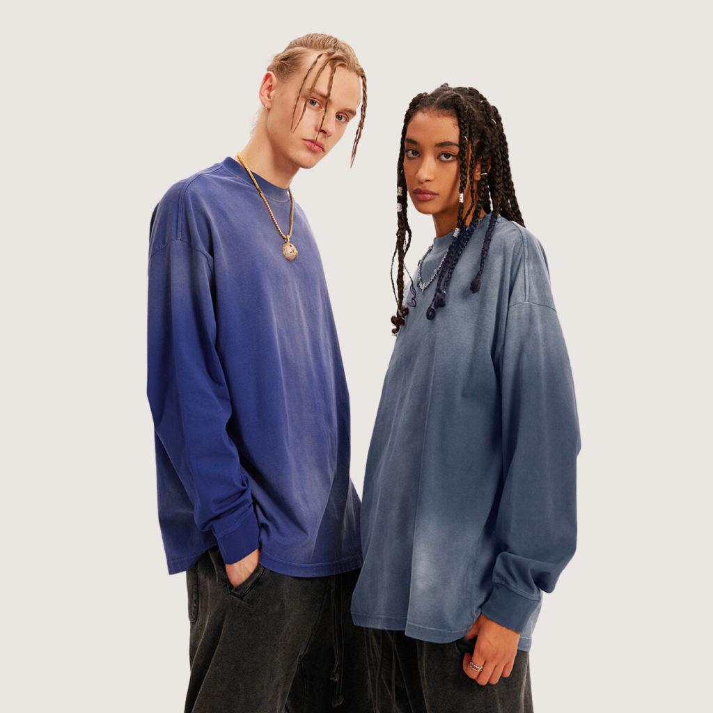 Streetwear Unisex Gradient Washed Effect Long Sleeve Tee - Print On Demand | HugePOD-2