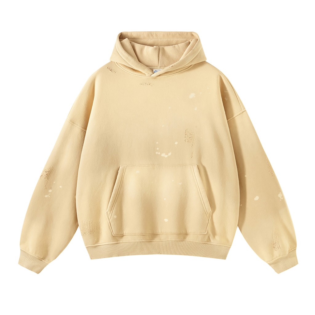 (Ash Apricot)Streetwear Monkey Washed Frayed  Effect Hoodie-4