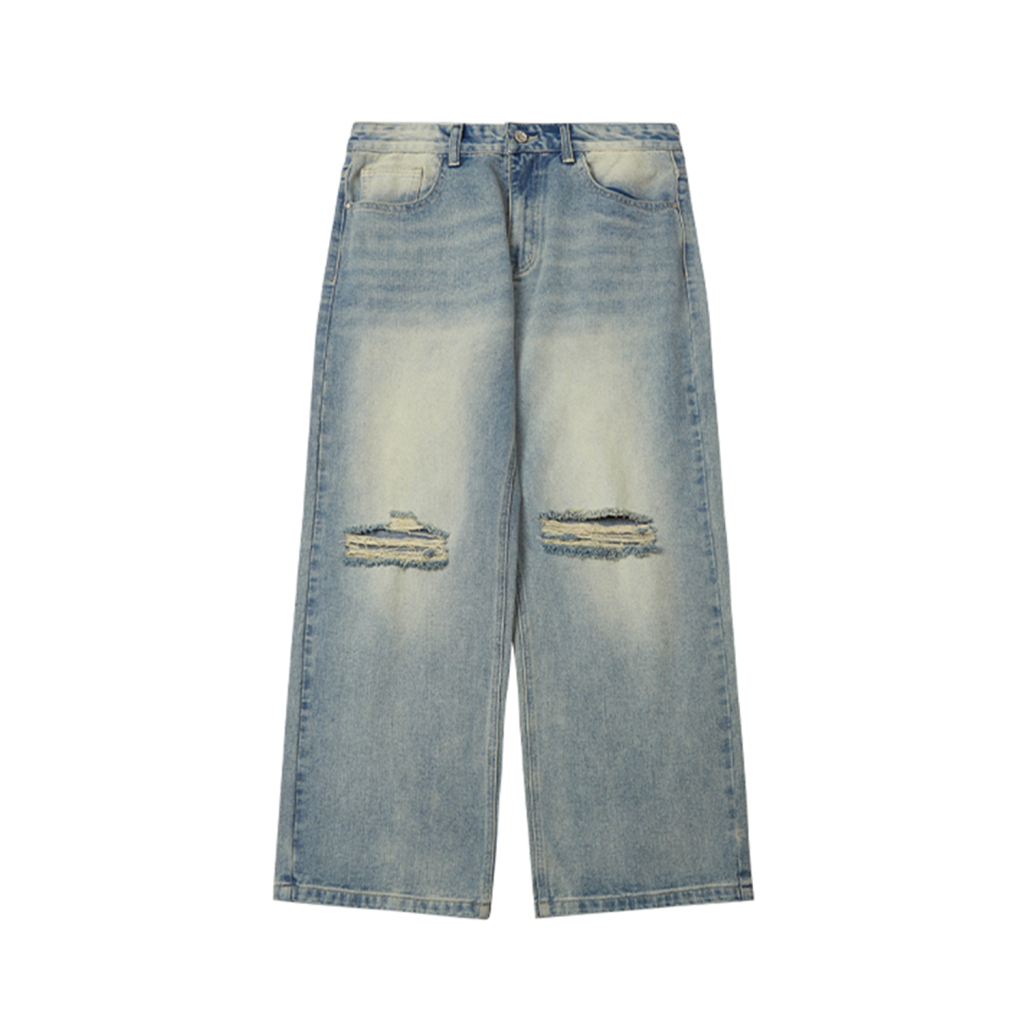 Streetwear Dirty Fit Distressed Washed Wide leg Denim Jeans | Dropshipping-10