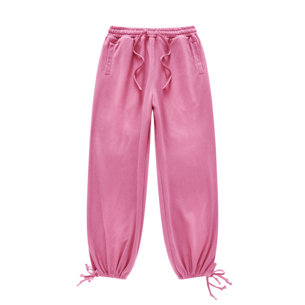 (Sky Blue&Rose Pink)Streetwear Unisex Heavyweight 445G Ombre Washed Drawstring Waist Fleece Joggers-8