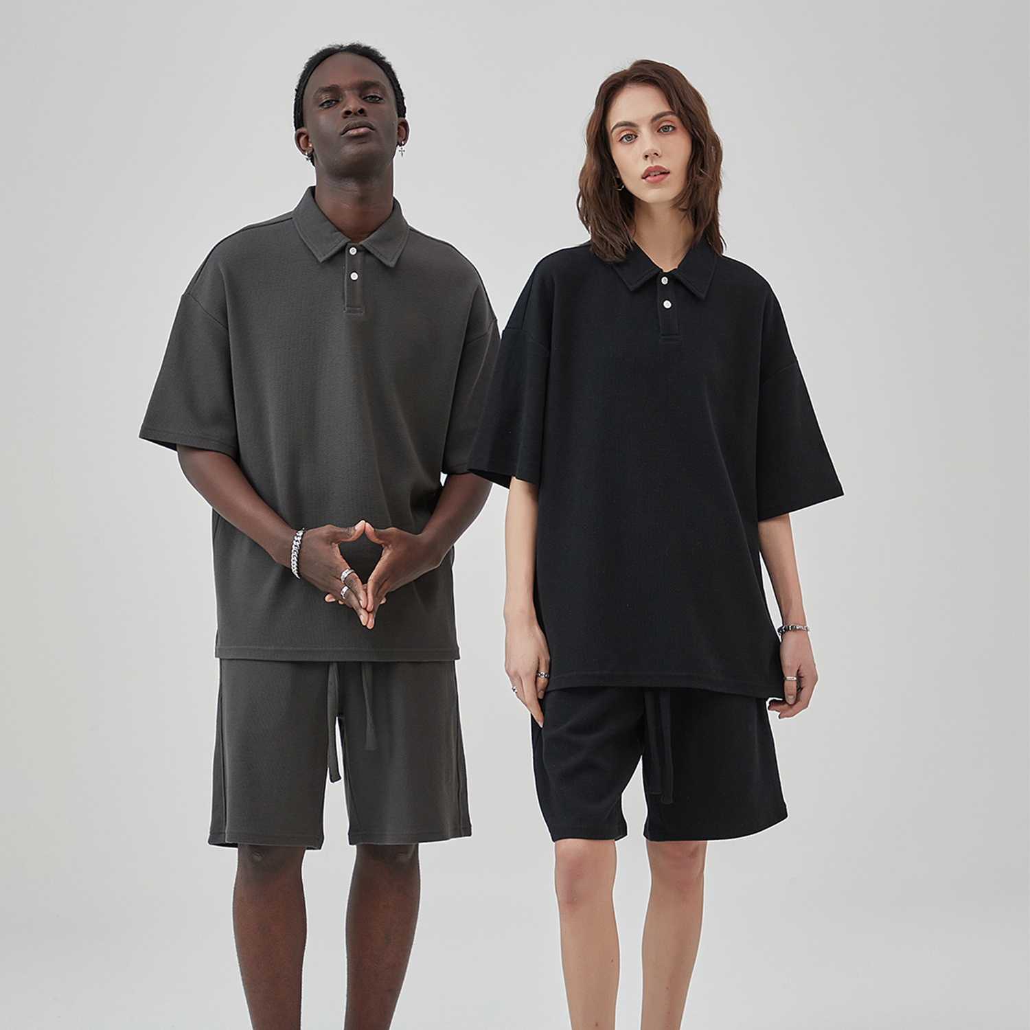 Streetwear Heavyweight 330G Collared Split Diamond Waffle
