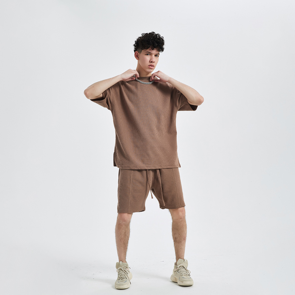 Streetwear Unisex Loose-Fit Waffle Stitch Fabric T-Shirt - Print On Demand | HugePOD-3