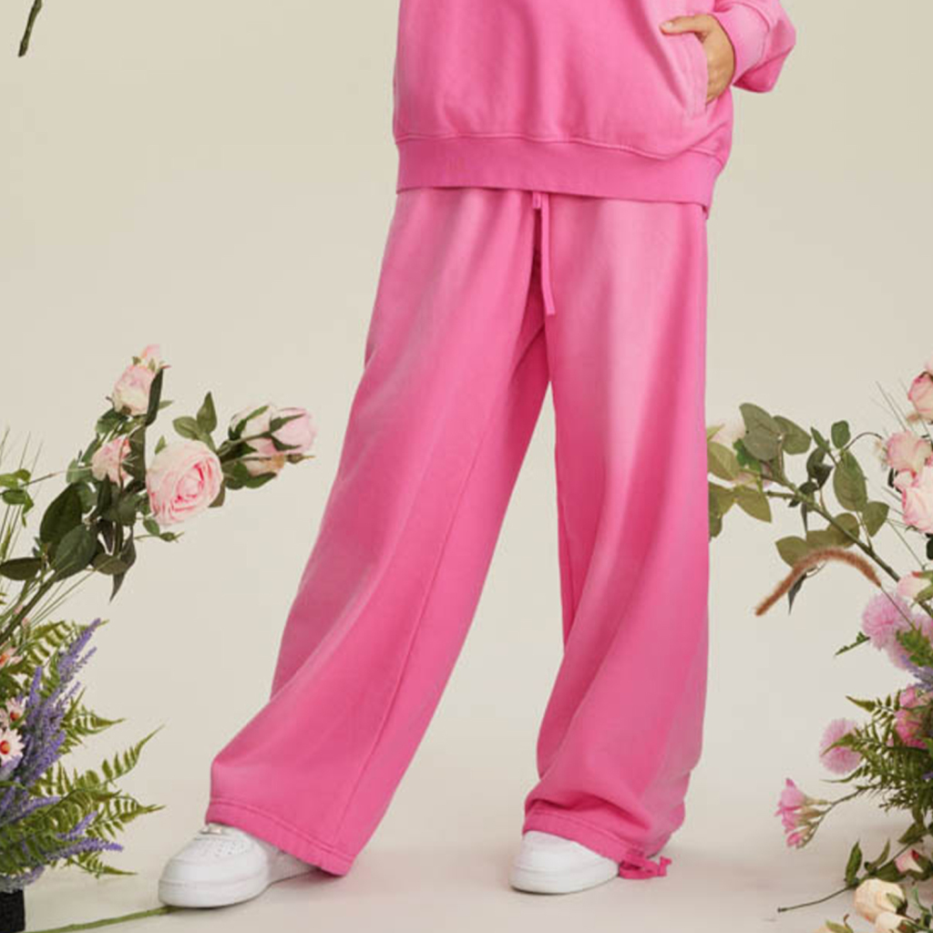 (Sky Blue&Rose Pink)Streetwear Unisex Heavyweight 445G Ombre Washed Drawstring Waist Fleece Joggers-5