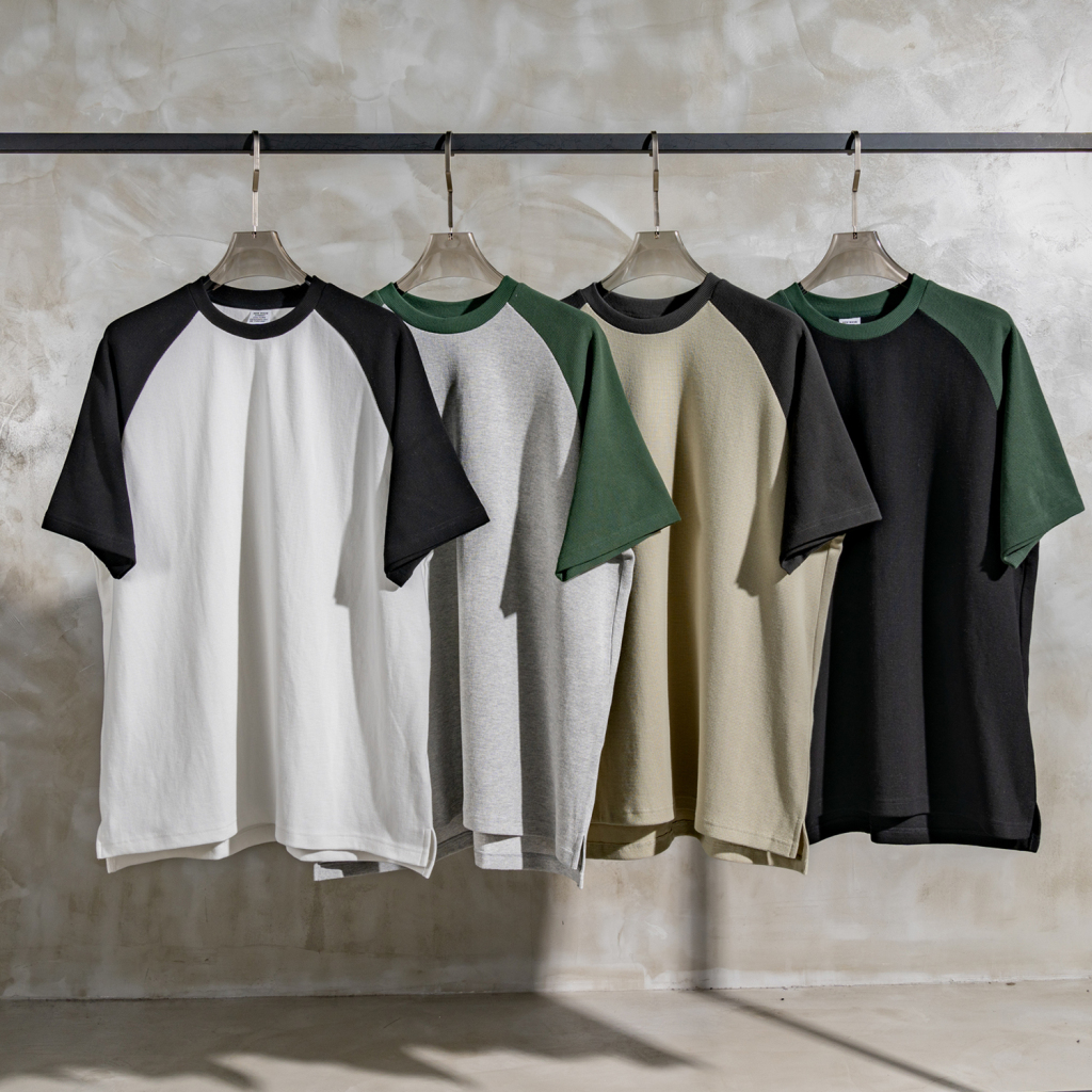 Streetwear 365G Heavyweight Color Block Loose-Fit Waffle Stitch Fabric T-Shirt - Print On Demand | HugePOD-17
