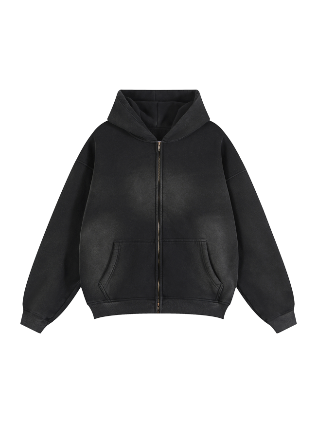 Sunfade Two-way Zipper Boxy Fleece Hoodie