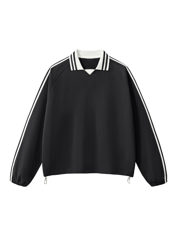 Contrast Striped Lapel Collar Sweatshirt #RW0006 | TAPSTITCH