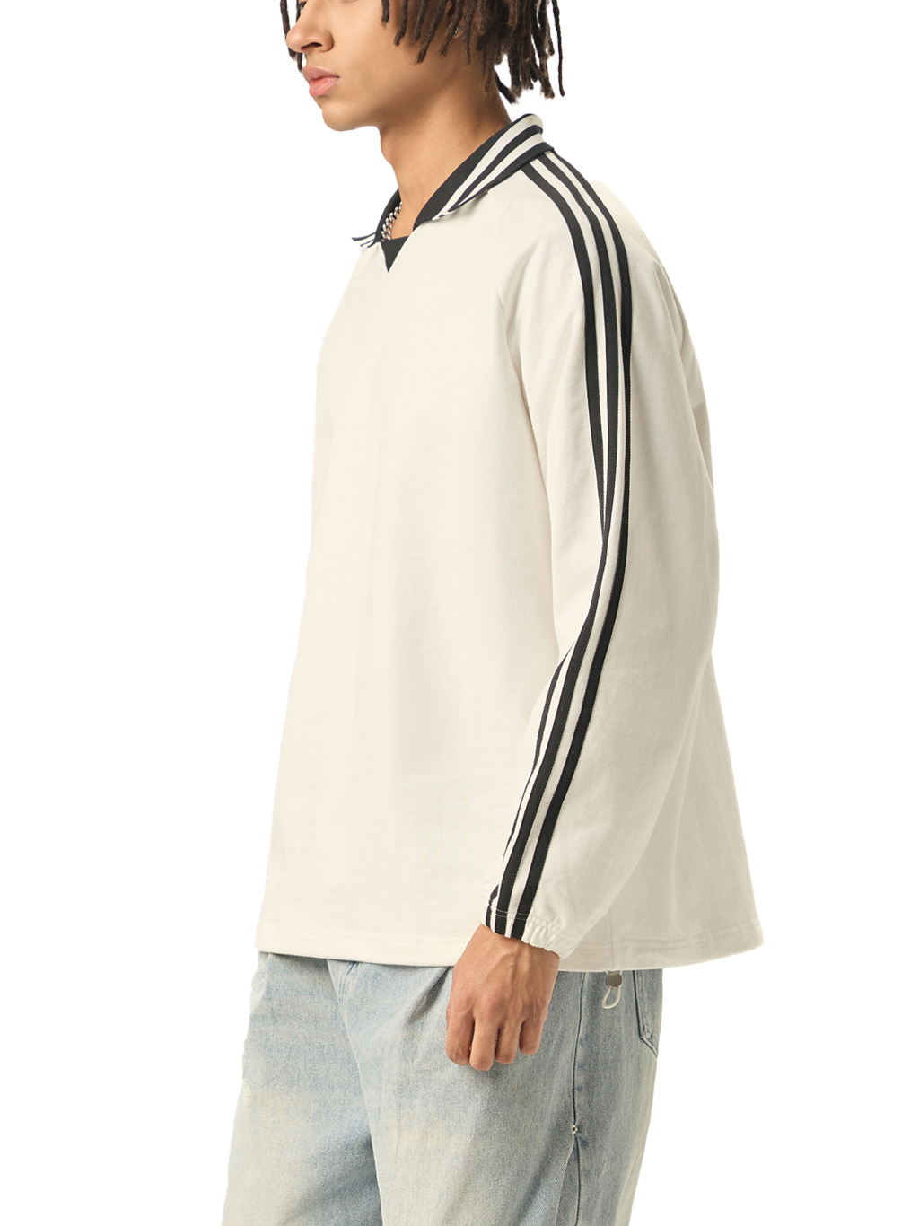Contrast Striped Lapel Collar Sweatshirt #RW0006 | TAPSTITCH-5