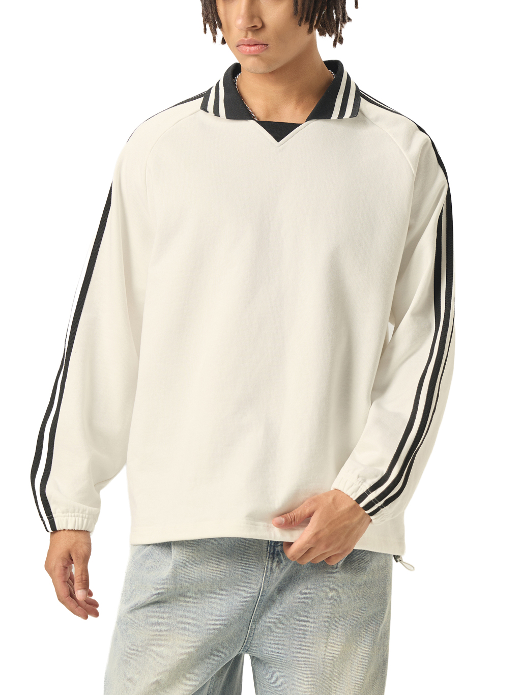 Contrast Striped Lapel Collar Sweatshirt #RW0006 | TAPSTITCH-7
