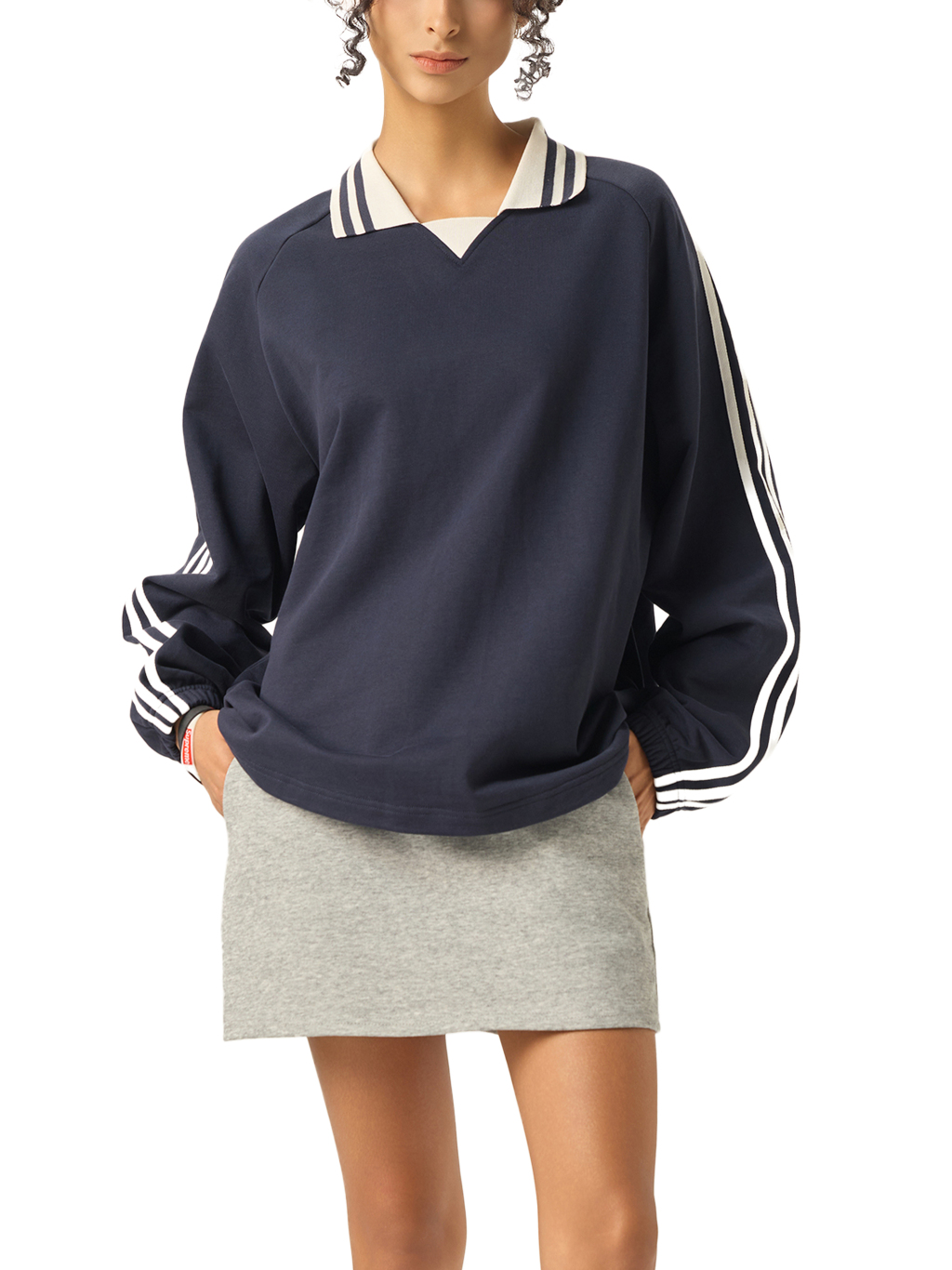 Contrast Striped Lapel Collar Sweatshirt #RW0006 | TAPSTITCH-8