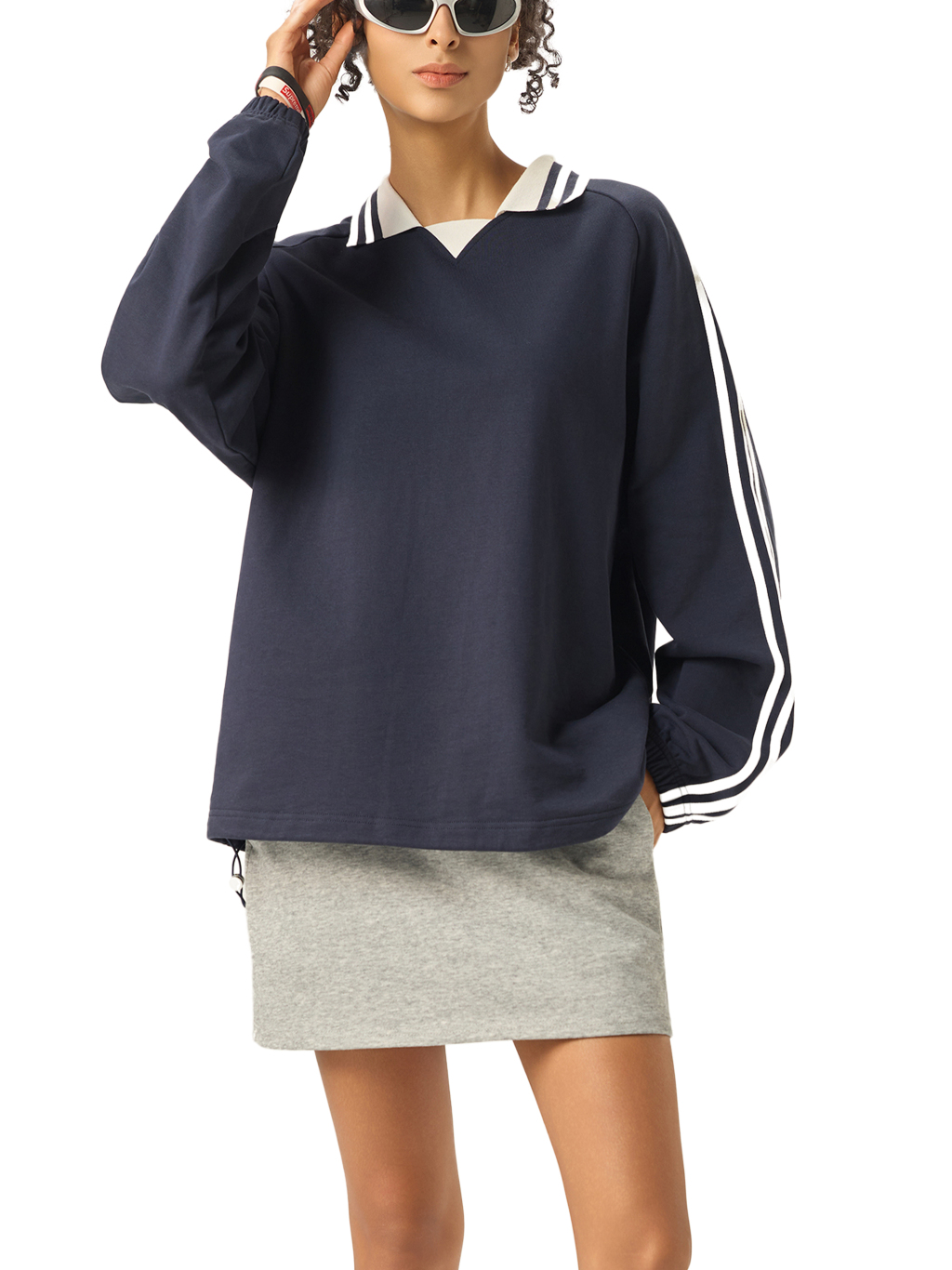 Contrast Striped Lapel Collar Sweatshirt #RW0006 | TAPSTITCH-9