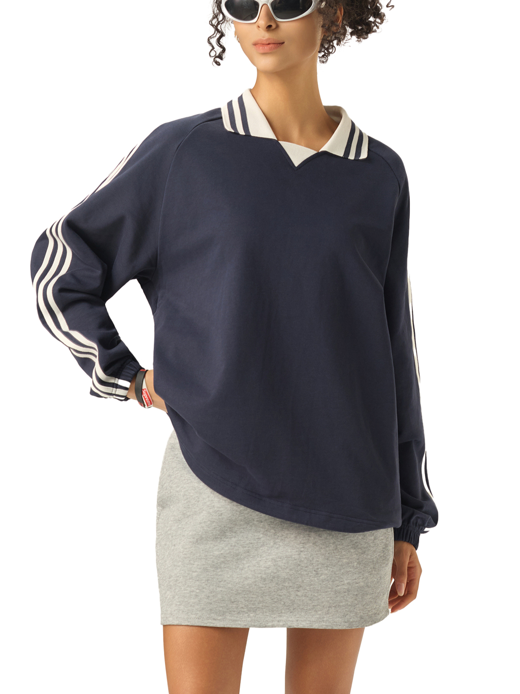 Contrast Striped Lapel Collar Sweatshirt #RW0006 | TAPSTITCH-11