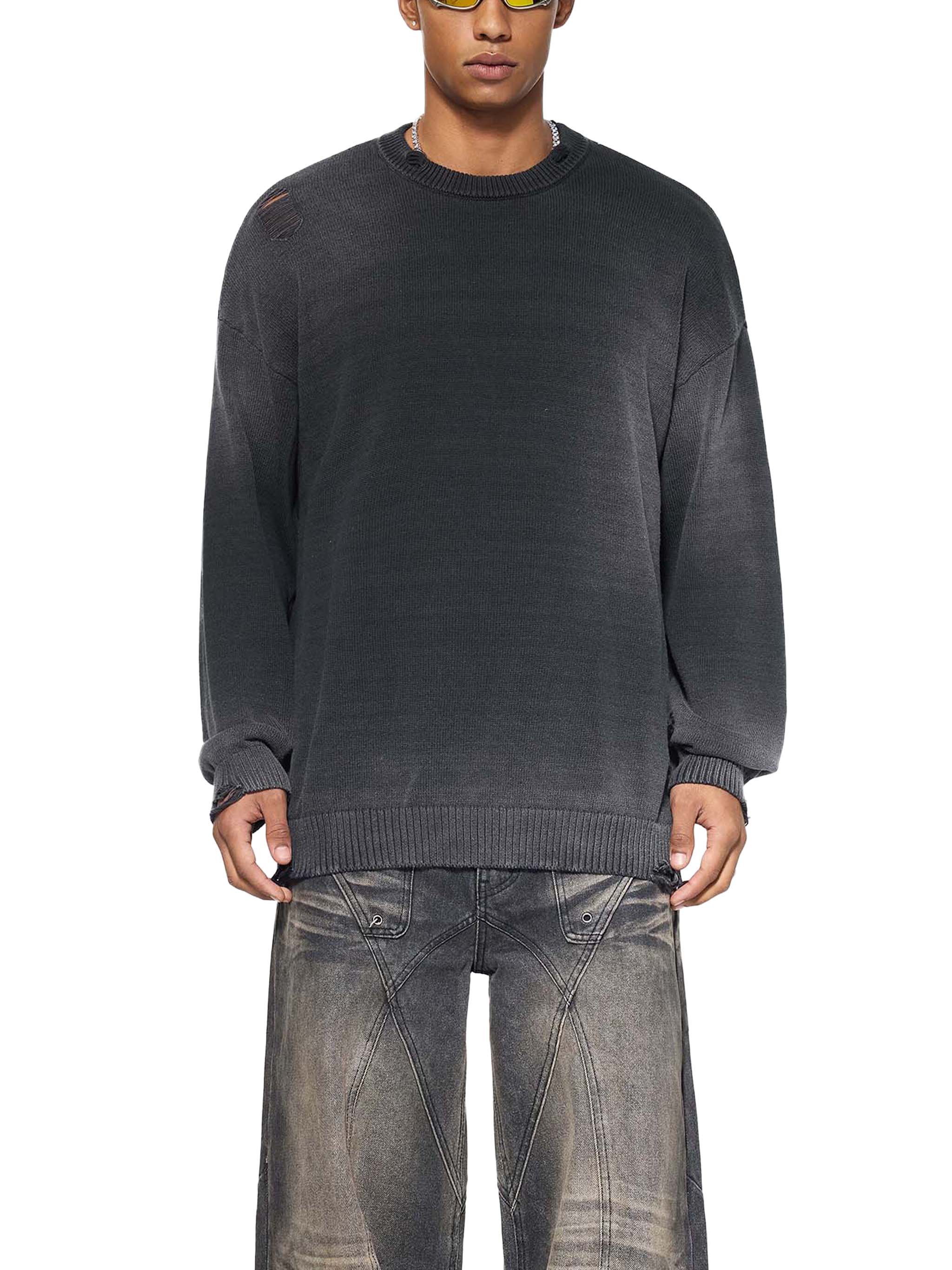 Sun Fade Distressed Ripped Crewneck sweater #RM0002 | TAPSTITCH