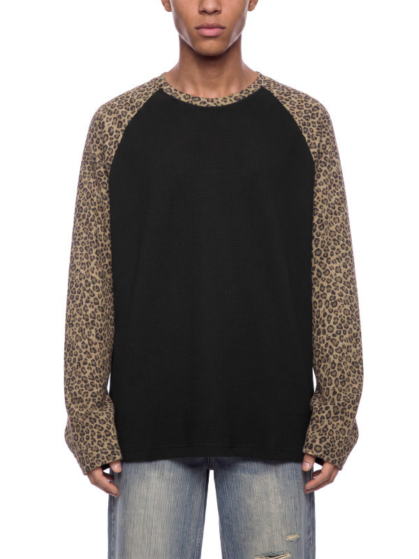 Unisex Leopard Panel Raglan Sleeve T-Shirt