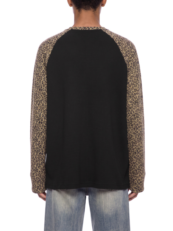 Unisex Leopard Panel Raglan Sleeve T-Shirt
