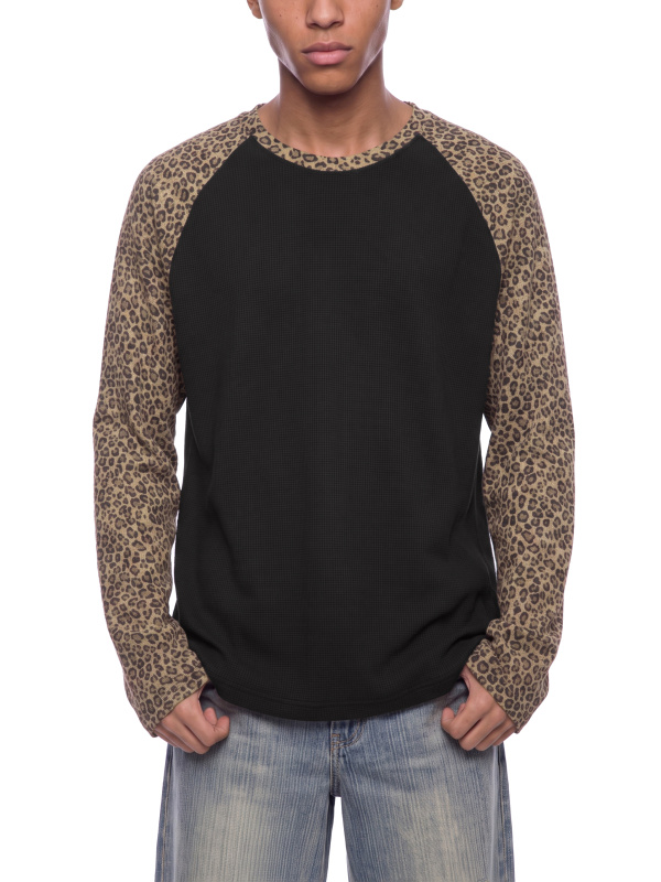 Unisex Leopard Panel Raglan Sleeve T-Shirt