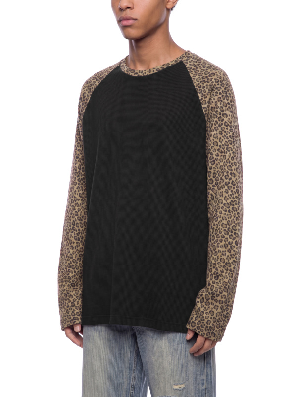 Unisex Leopard Panel Raglan Sleeve T-Shirt
