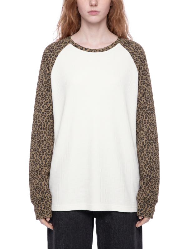 Unisex Leopard Panel Raglan Sleeve T-Shirt