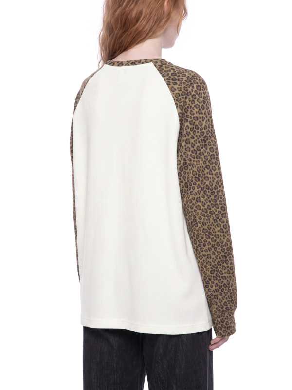 Unisex Leopard Panel Raglan Sleeve T-Shirt