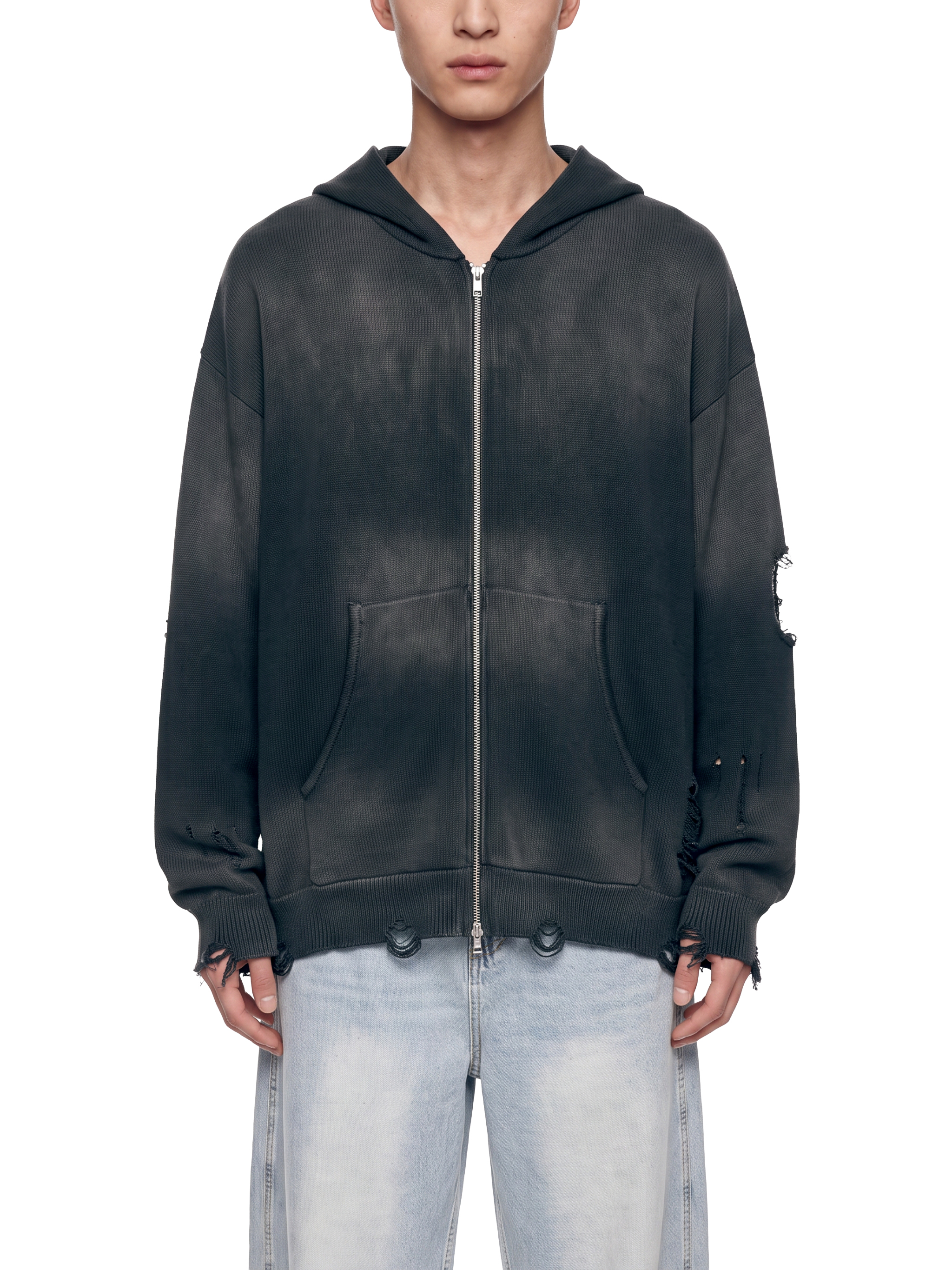 トップス ULTRA HEAVY SWEAT CUT OFF HOODIE Unisex Distressed Full Zip Sweater #UT0286 | TAPSTITCH