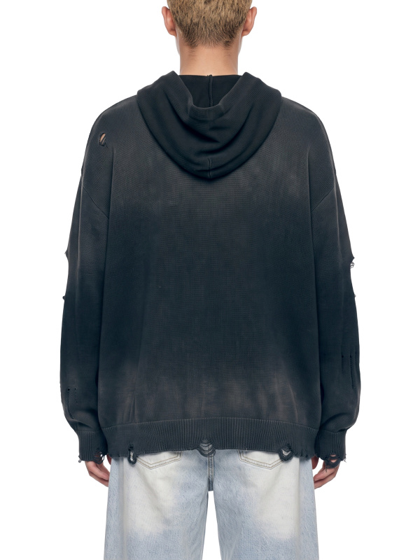 Unisex Distressed Full Zip Sweater