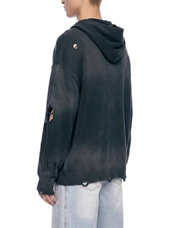 Unisex Distressed Full Zip Sweater