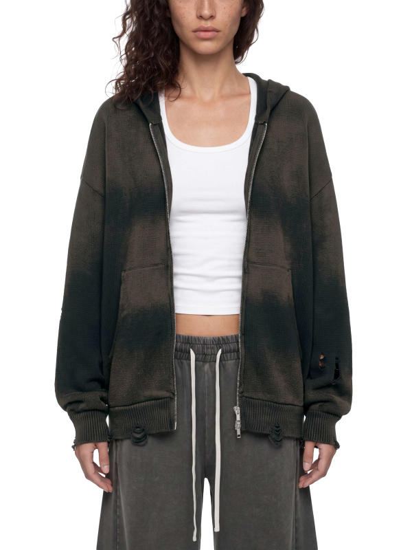 Unisex Distressed Full Zip Sweater