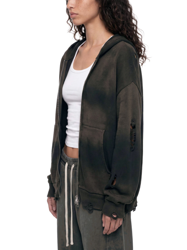 Unisex Distressed Full Zip Sweater