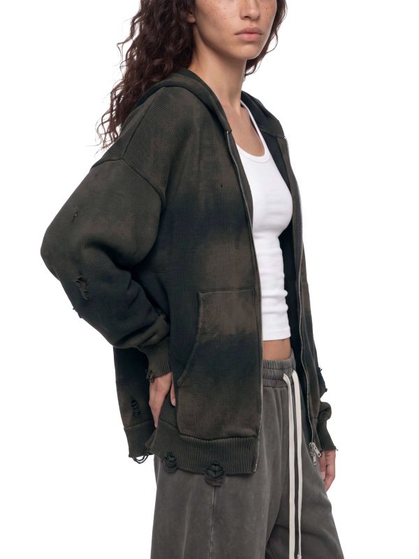Unisex Distressed Full Zip Sweater