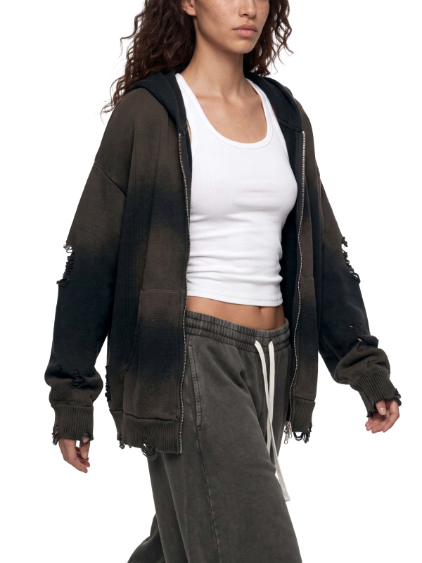 Unisex Distressed Full Zip Sweater
