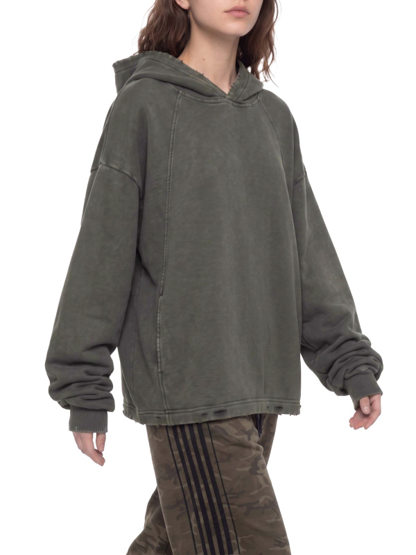 Vintage Washed Frayed-Hem Hoodie