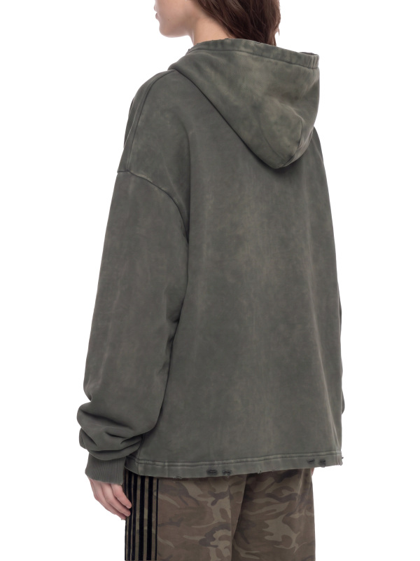 Vintage Washed Frayed-Hem Hoodie