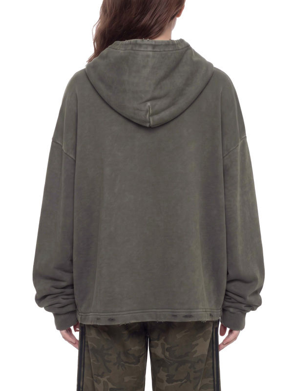 Vintage Washed Frayed-Hem Hoodie