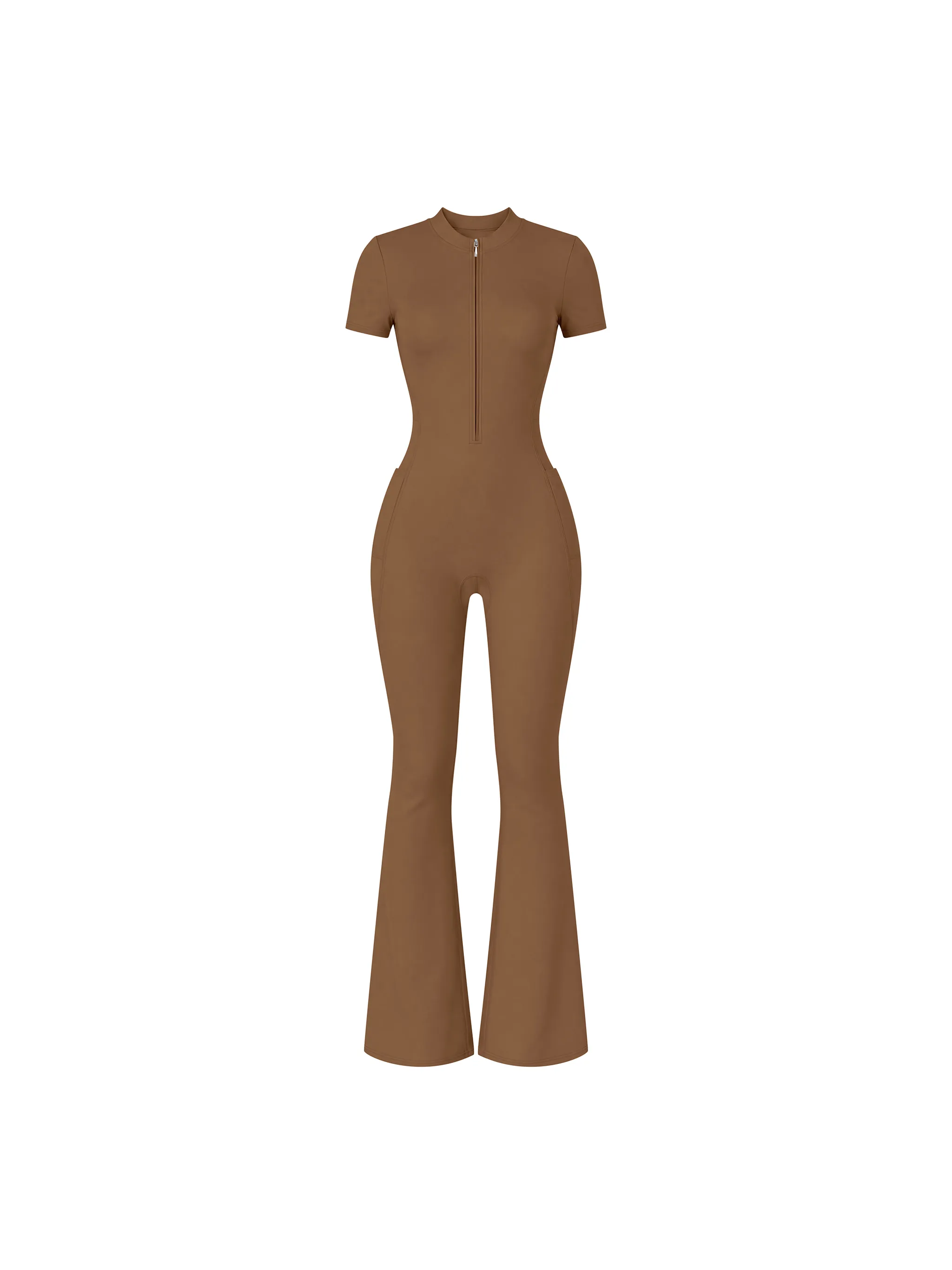 Women’s Tight Flared Leg Quarter-Zip Jumpsuit - Main Image