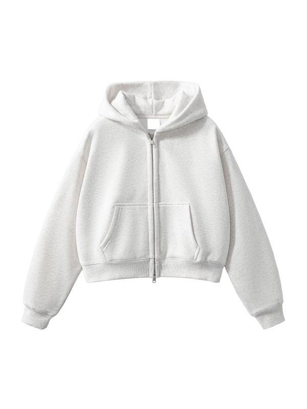 Fleeced Zip-Up Cropped Hoodie #RU0117 | TAPSTITCH