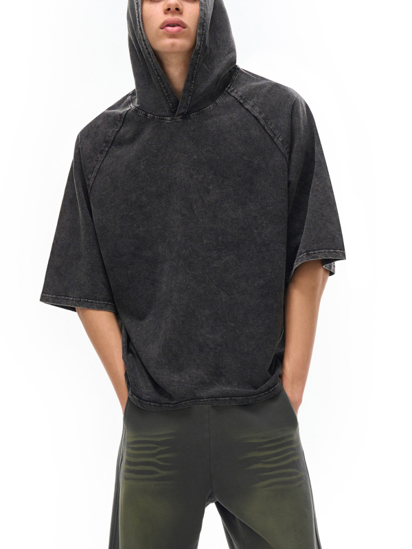Snow Washed Hooded Boxy T-Shirt