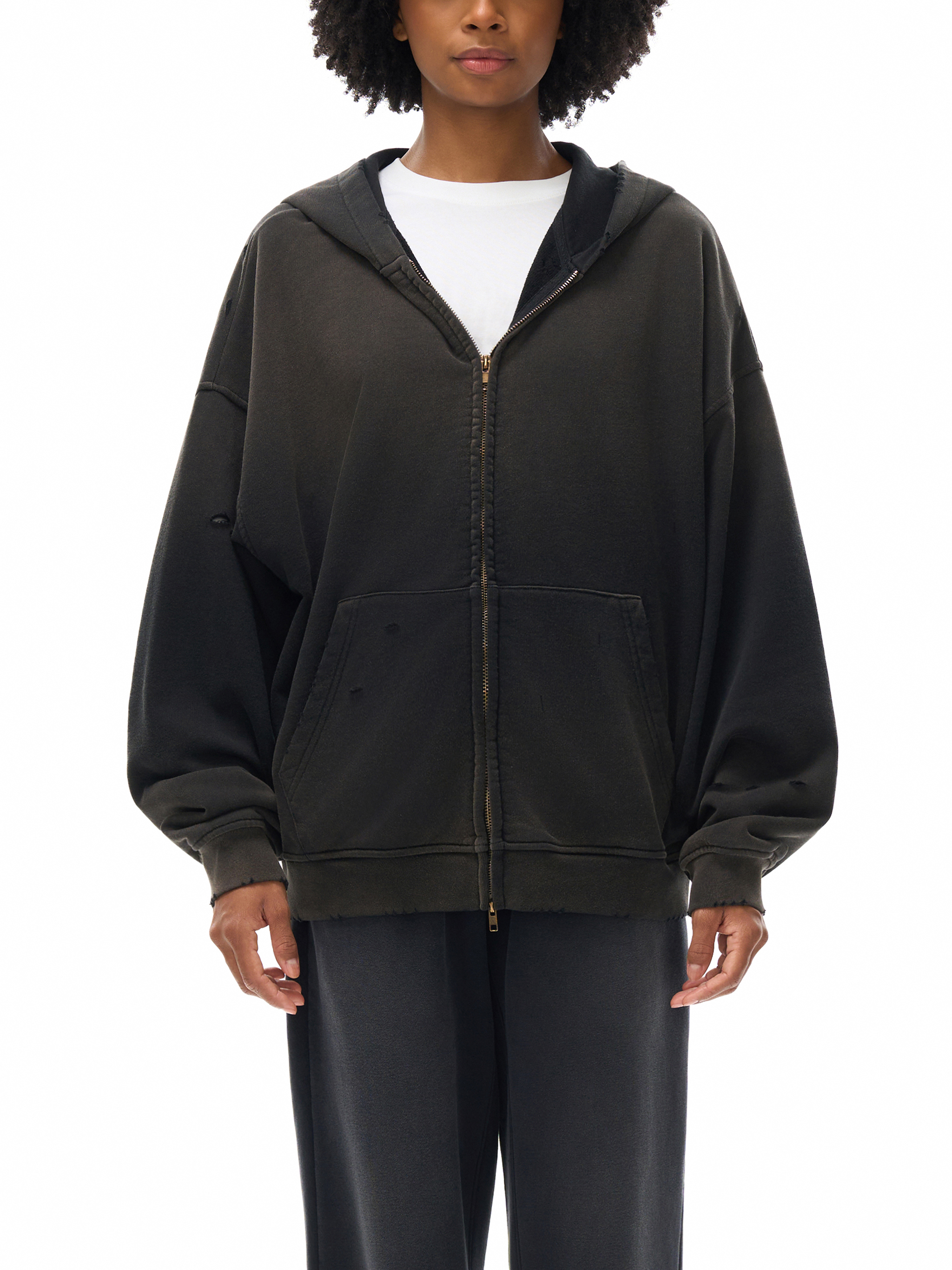 Hand-Frayed Sunfade Zip Hoodie – Vintage Streetwear | Tapstitch