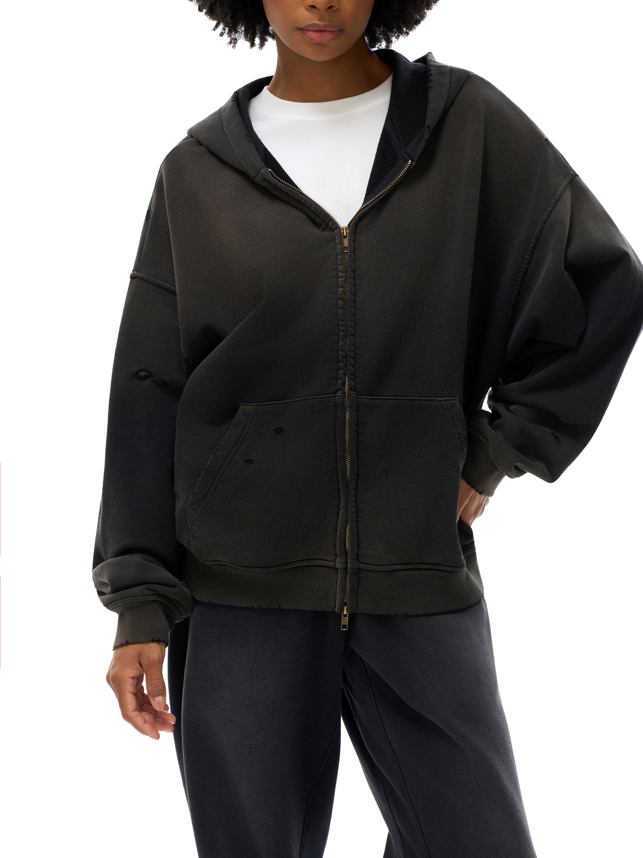 Hand-Frayed Sunfade Zip Hoodie – Vintage Streetwear | Tapstitch