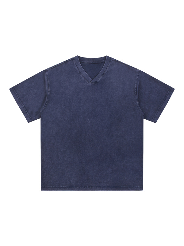 Snow Washed V-Neck Cotton T-Shirt #RT0042 | TAPSTITCH