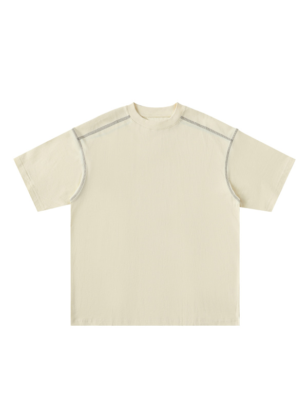 Oversized Contrast-Stitched Cotton Tee #RT0049 | TAPSTITCH