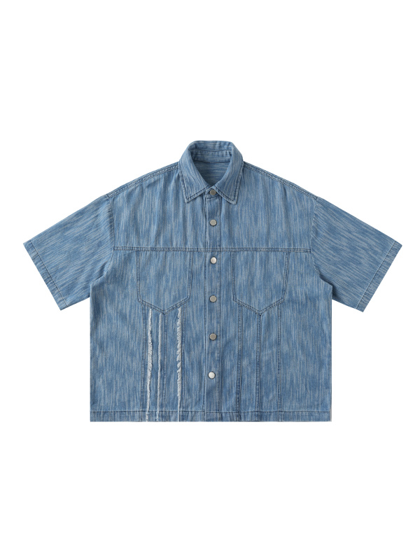 Distressed Wash Short-Sleeve Shirt # RC0004 | TAPSTITCH