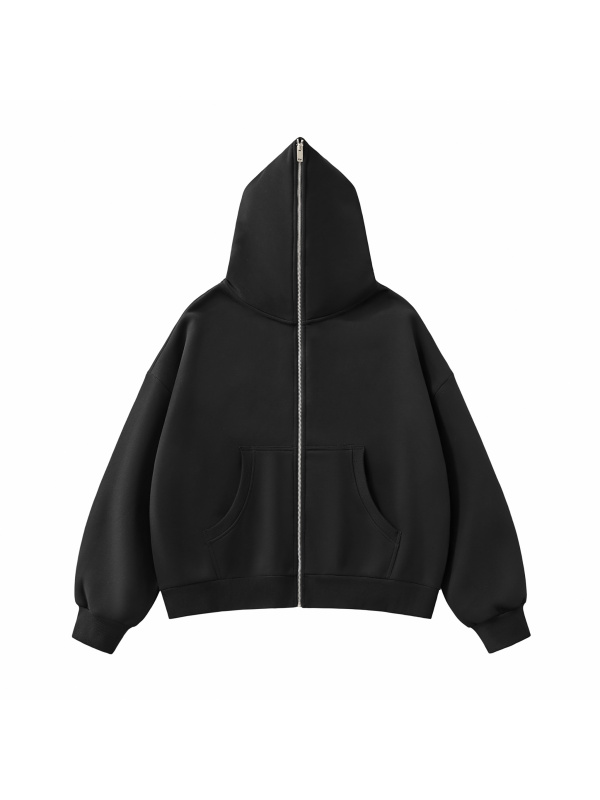 Fleeced Full-Zip Boxy Hoodie #RQ0008 | TAPSTITCH
