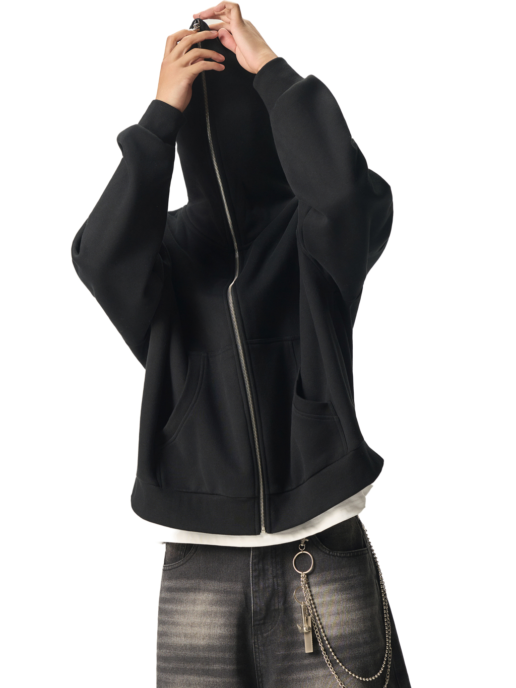 Fleeced Full-Zip Boxy Hoodie #RQ0008 | TAPSTITCH-5