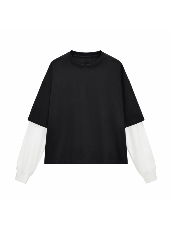 Layered Contrast Sleeve Cotton T-Shirtt #RT0051 | TAPSTITCH