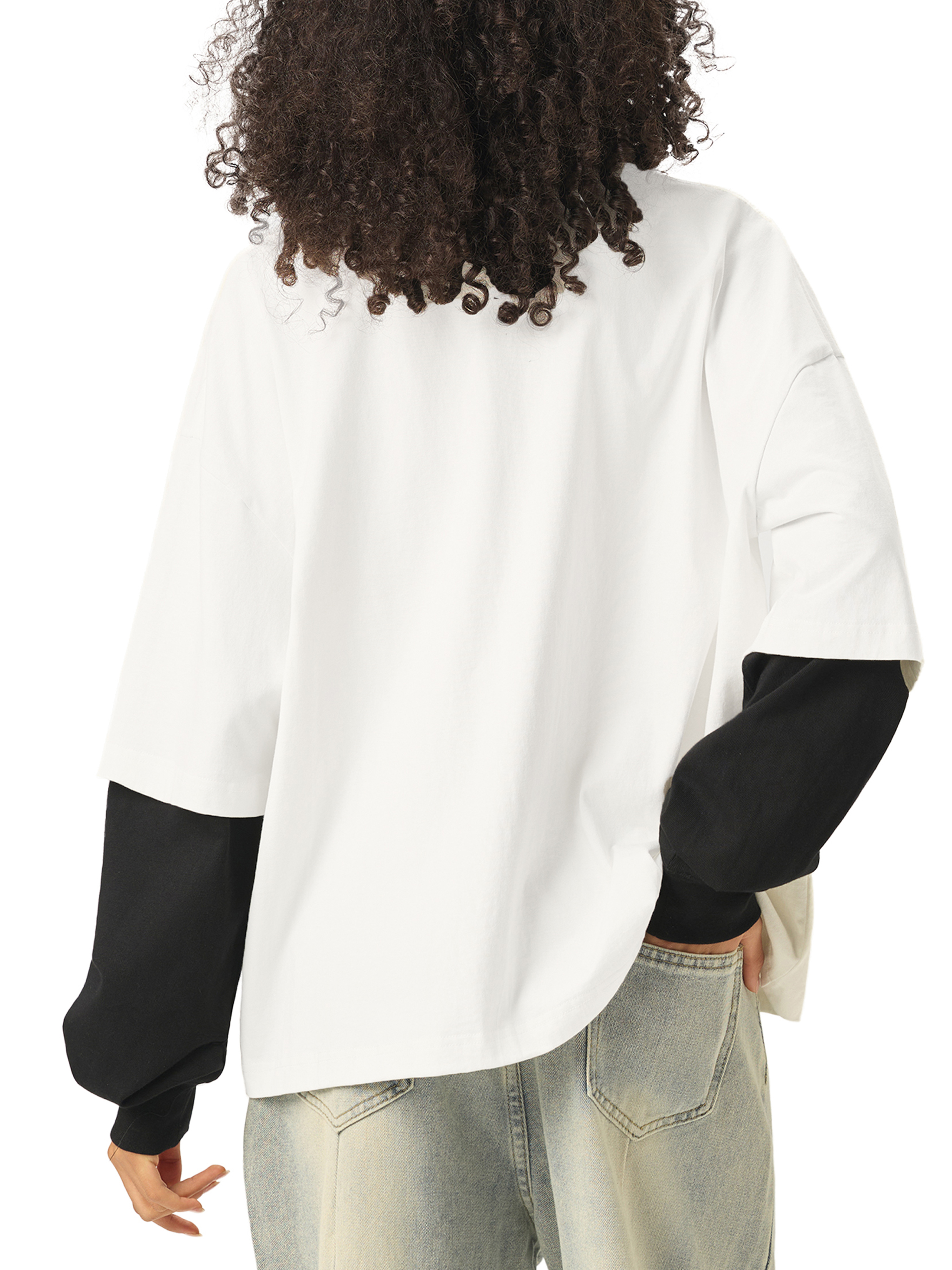 Layered Contrast Sleeve Cotton T-Shirtt #RT0051 | TAPSTITCH