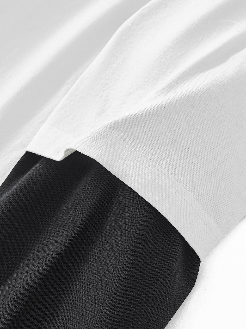 Layered Contrast Sleeve Cotton T-Shirtt #RT0051 | TAPSTITCH-17