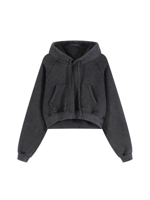 Snow Washed cropped Hoodie #RU0075 | TAPSTITCH