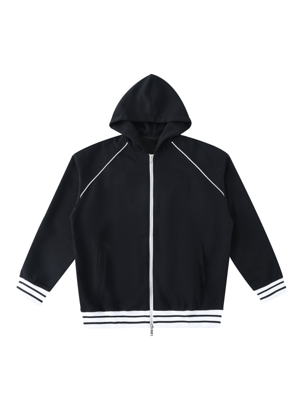 Striped Trim Zip-Up Hoodie #RQ0005 | TAPSTITCH