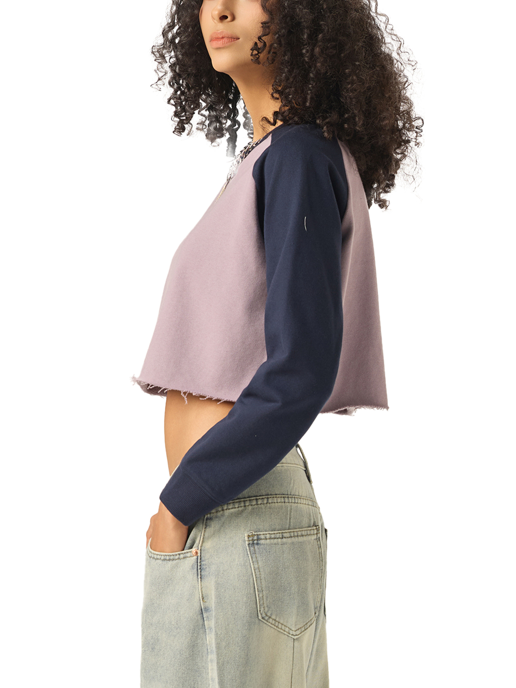 Raw-Hem Color-Block Raglan Crop Sweatshirt  #WW0001 | TAPSTITCH-5
